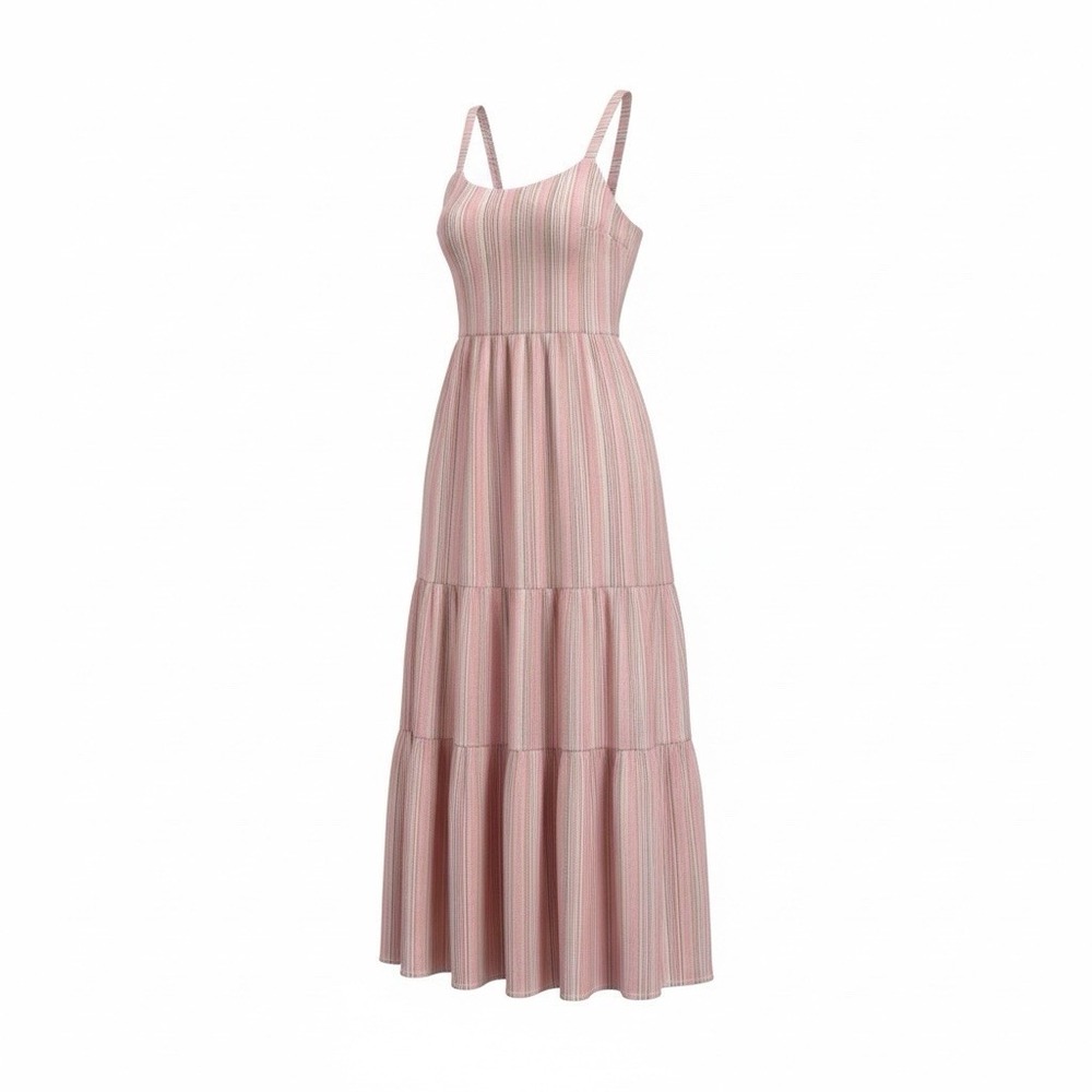 Lush Strappy Pink Striped Cotton Blend Smocked Maxi Dress S Cottagecore Boho